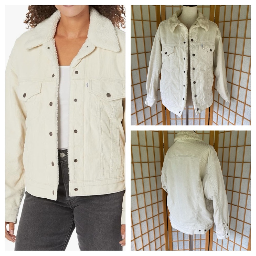 Levi’s Cream Corduroy Sherpa Truckers Jacket SZ S